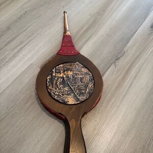 Wood & Brass Fireplace Bellows: French Folk Art Fire Starter vintage antiques